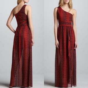 Alice + Olivia Orange Red Pamela One-Shoulder Maxi Silk Dress